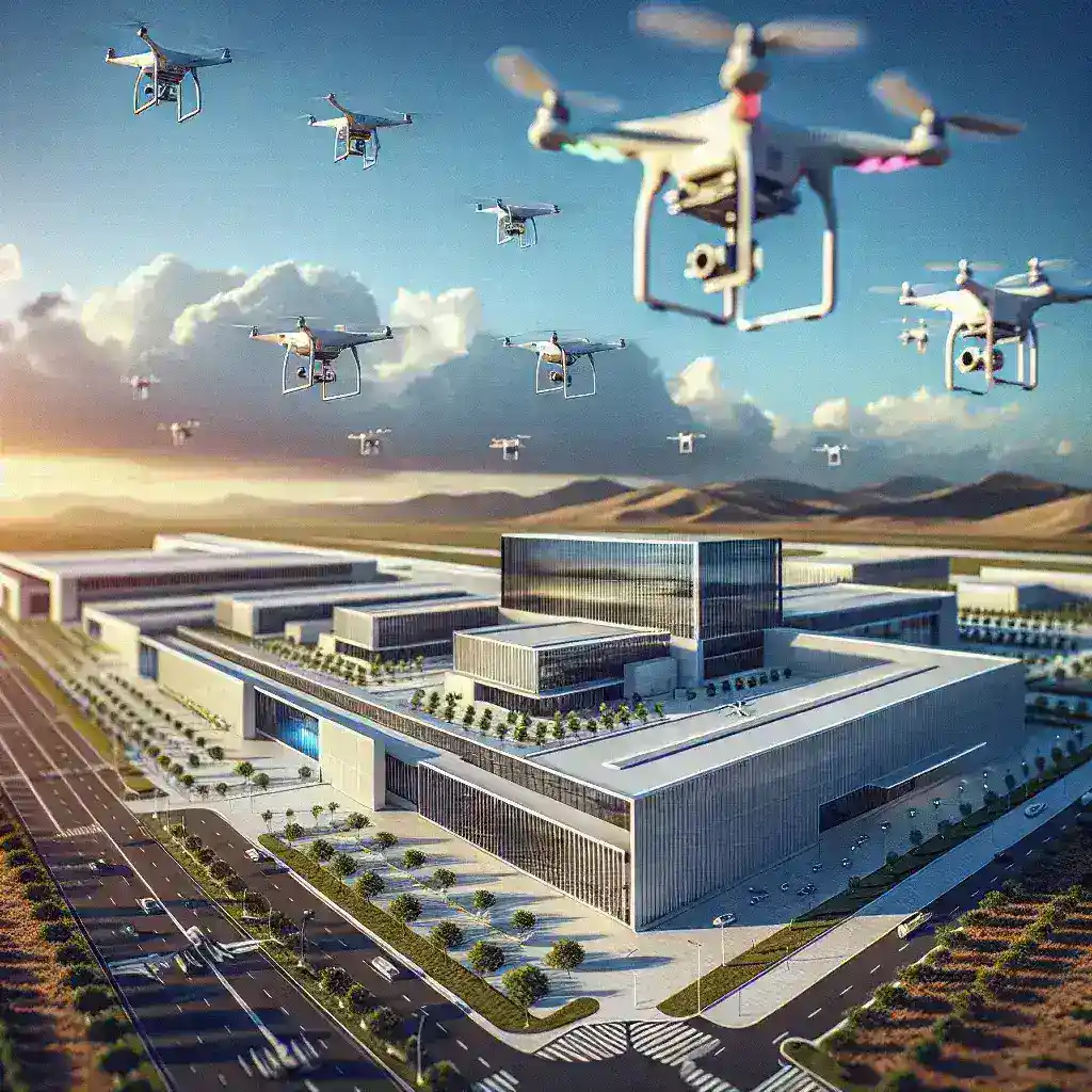 "Centro de pruebas para drones comerciales en España, mostrando equipos avanzados y tecnología de drones en un entorno especializado."